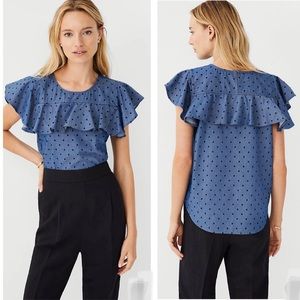 Ann Taylor Dotted Chambray Ruffle Top